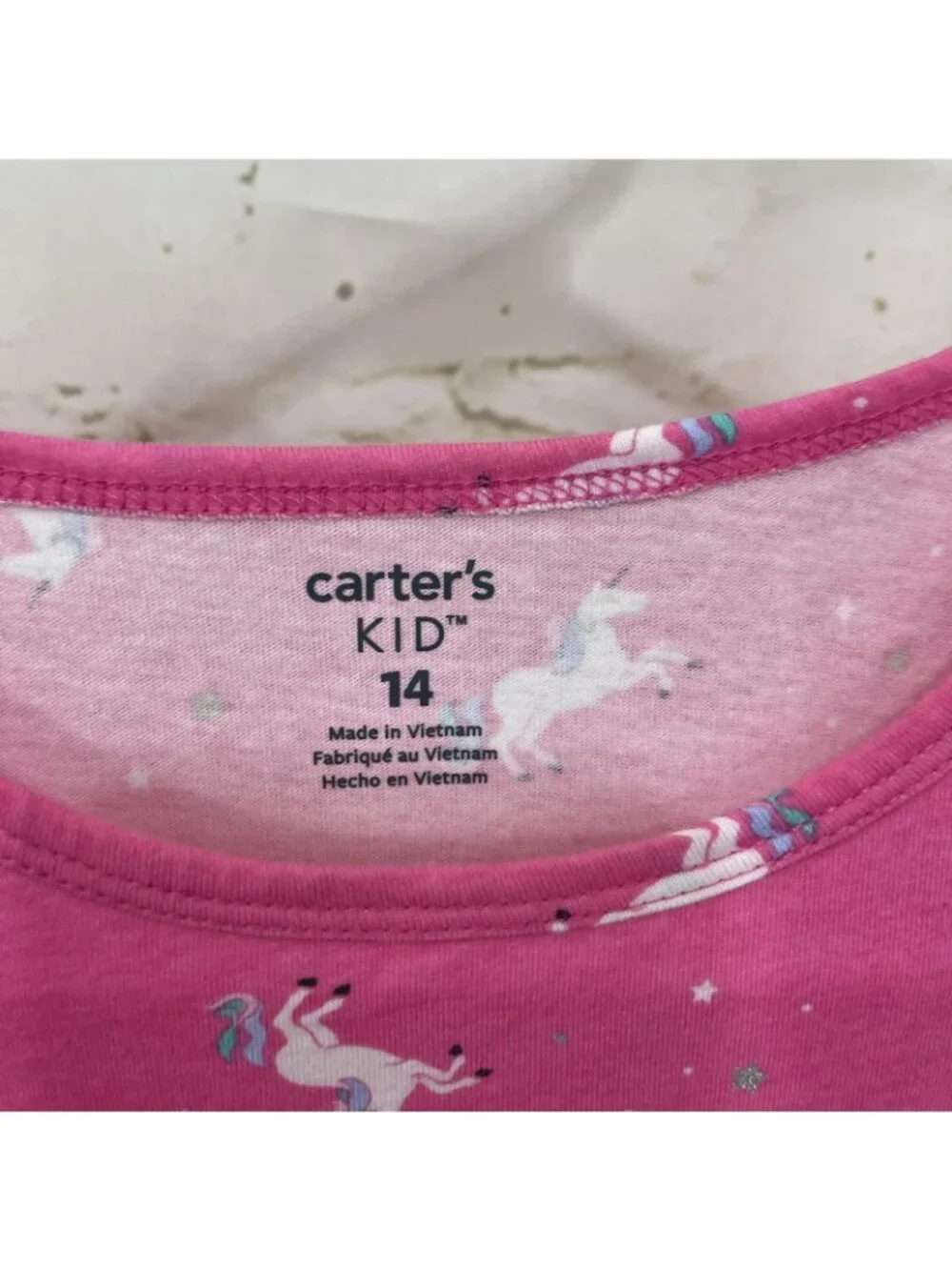 Carter’s Girls Pink Unicorn Print Star Glitter Long Sleeve Dress